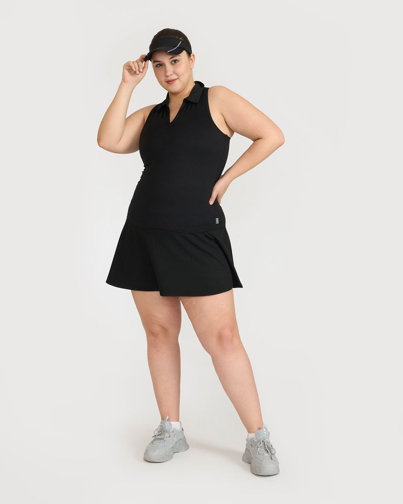 Hunnit Zen Polo Neck Top with Built-in sports bra & Zen Cheerful Skorts Co-Ord Set 