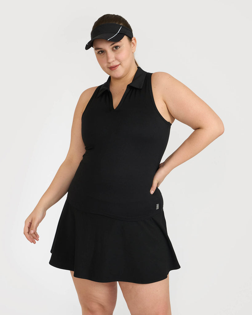 Hunnit Zen Polo Neck Top with Built-in sports bra & Zen Cheerful Skorts Co-Ord Set 