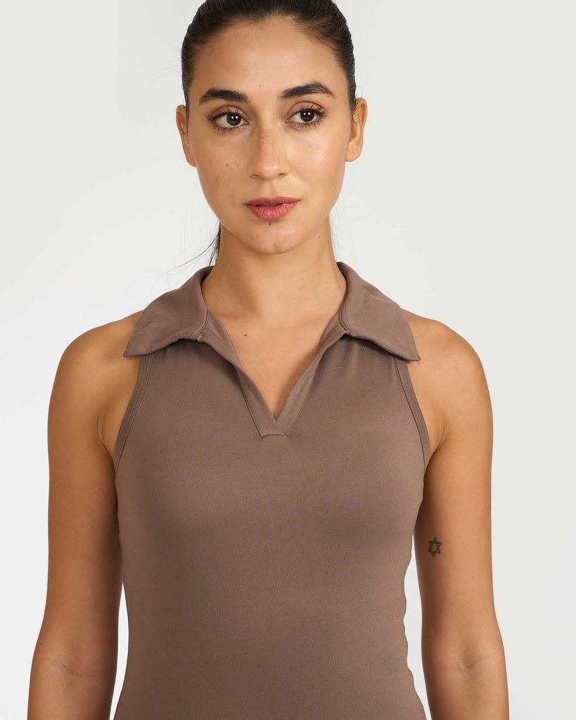 Hunnit Zen Polo Neck Top with Built-in Sports Bra 