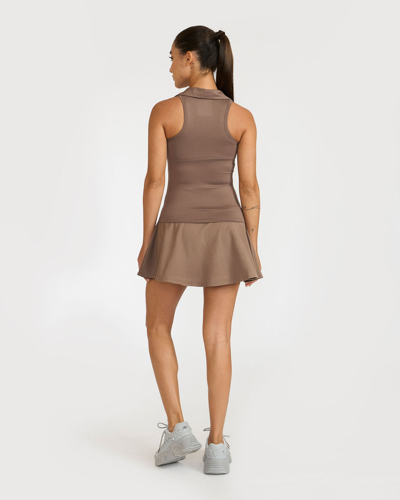 Hunnit Zen Polo Neck Top with Built-in sports bra & Zen Cheerful Skorts Co-Ord Set 