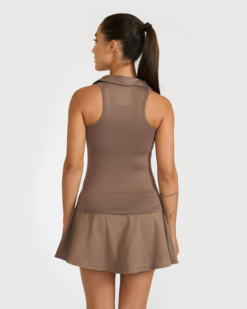 Hunnit Zen Polo Neck Top with Built-in sports bra & Zen Cheerful Skorts Co-Ord Set 