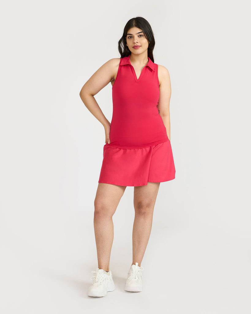 Hunnit Zen Polo Neck Top with In-built sports bra & Cheerful Skorts Co-Ord Set Zen Polo Neck Top with Built-in sports bra & Zen Cheerful Skorts Co-Ord Set