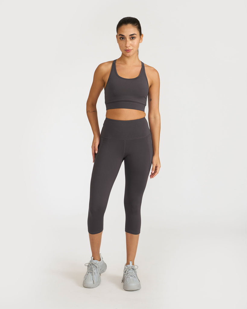 Hunnit Zen Capris and Round Neck Sports Bra Co-ord Set 