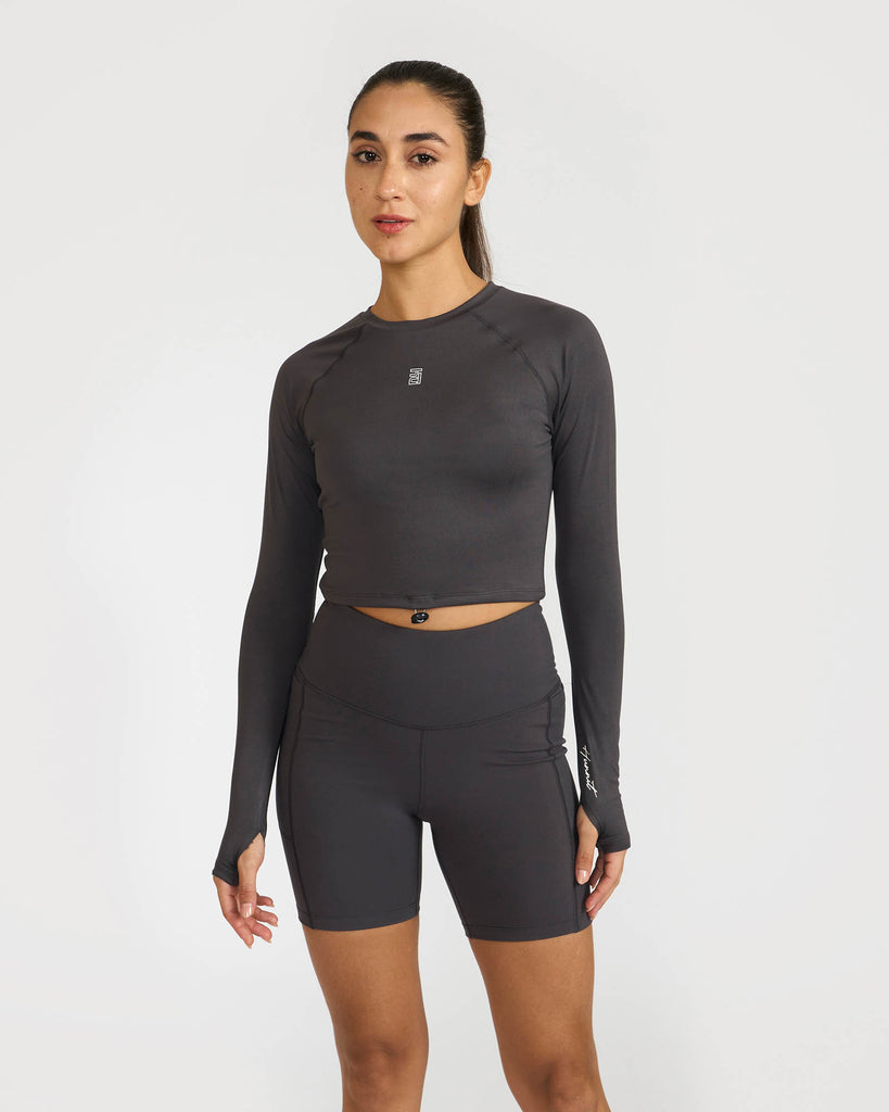 Hunnit Zen Cycling Shorts & Full Sleeve Crop top Co-ord set 