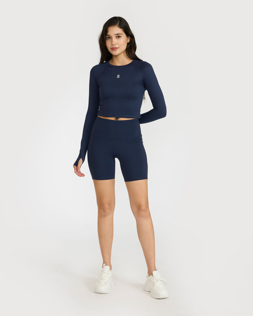 Hunnit Zen Cycling Shorts & Full Sleeve Crop top Co-ord set 