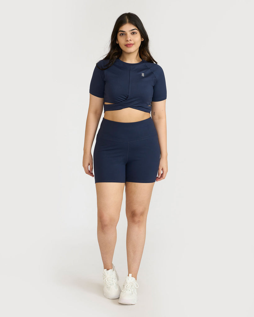 Hunnit Zen Shorts & Front Wrap crop top Co-ord Set Zen Shorts & Front Wrap crop top Co-ord Set