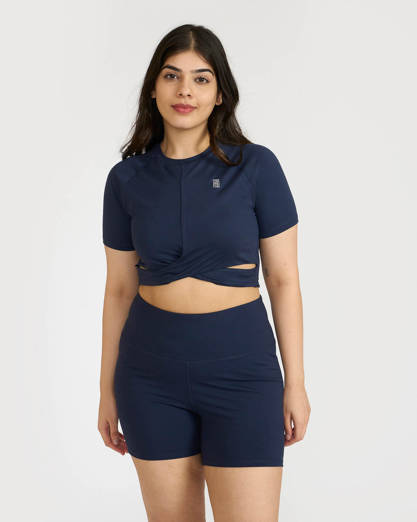 Hunnit Zen Shorts & Front Wrap crop top Co-ord Set 