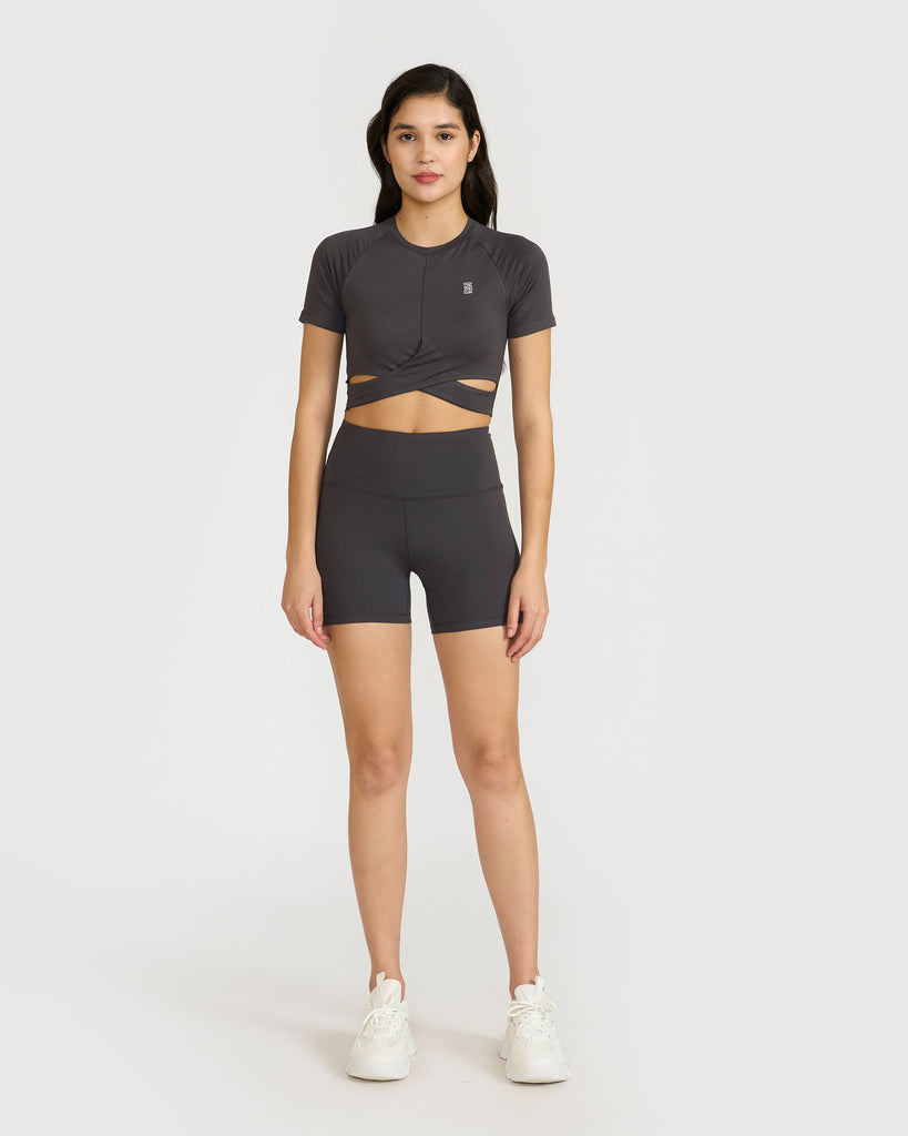 Hunnit Zen Shorts & Front Wrap crop top Co-ord Set 