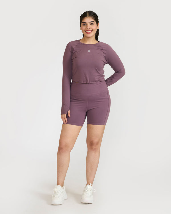 Zen Cycling Shorts & Full Sleeve Crop top Co-ord set