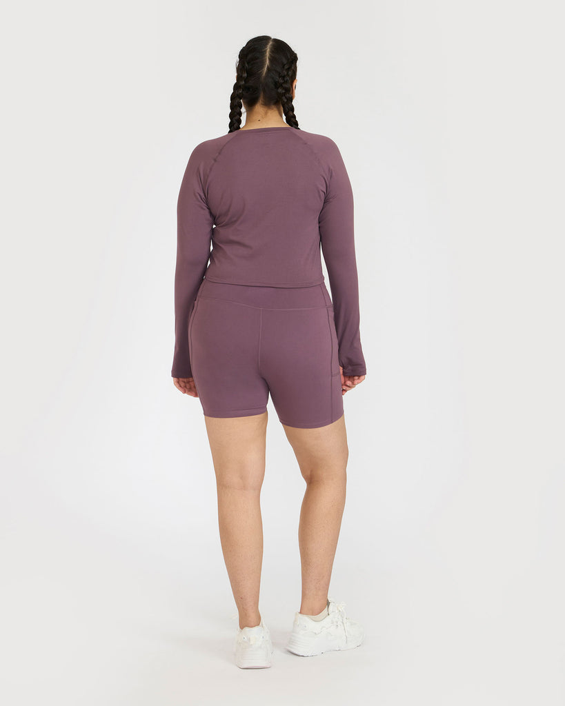 Hunnit Zen Cycling Shorts & Full Sleeve Crop top Co-ord set 