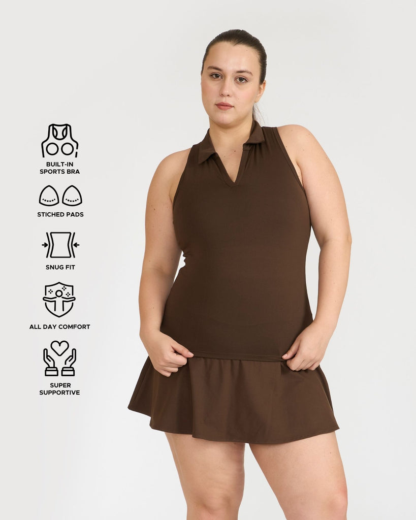 Hunnit Zen Polo Neck Top with Built-in sports bra & Zen Cheerful Skorts Co-Ord Set 