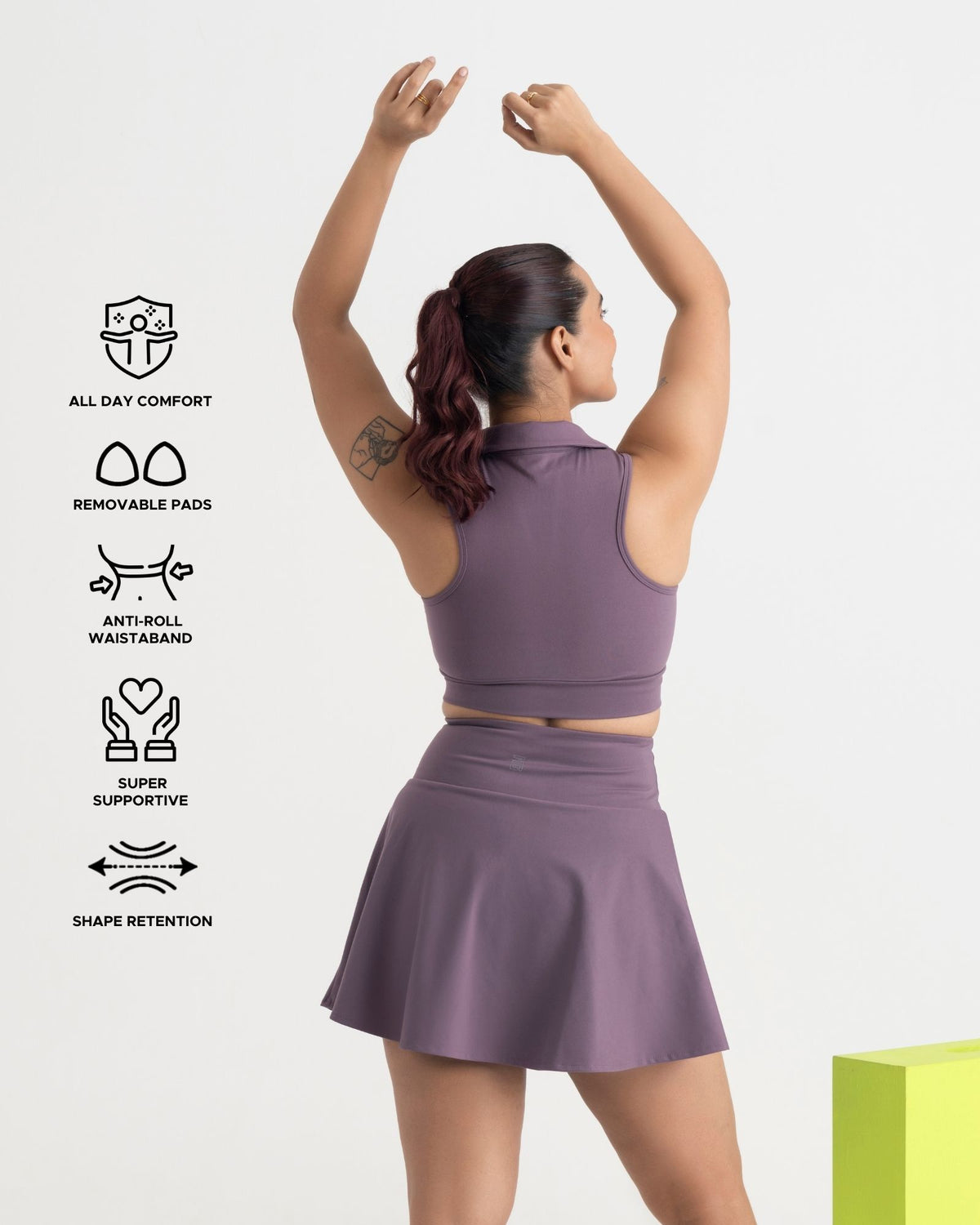 Zen Cheerful Skort and Polo-Neck 2-in-1 Crop Top Co-ord Set
