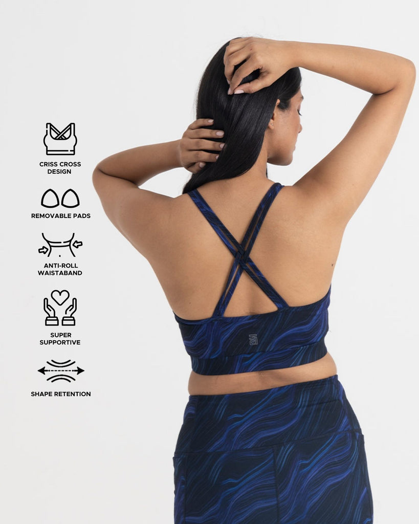 Hunnit Cosmic Waves 7/8 Leggings and Sports Bra Co-ord Set Cosmic Waves 7/8 Leggings and Sports Bra Co-ord Set