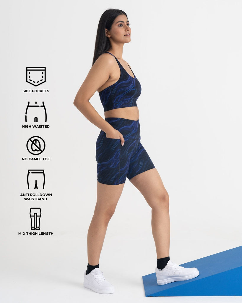 Hunnit Cosmic Waves Cycling Shorts and Sports Bra Co-ord Set Cycling Shorts and Sports Bra Co-ord Set 