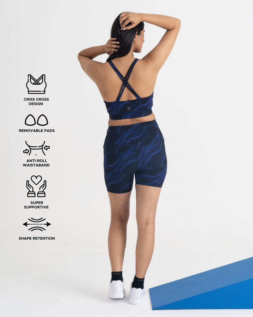 Hunnit Cosmic Waves Cycling Shorts and Sports Bra Co-ord Set Cosmic Waves Cycling Shorts and Sports Bra Co-ord Set