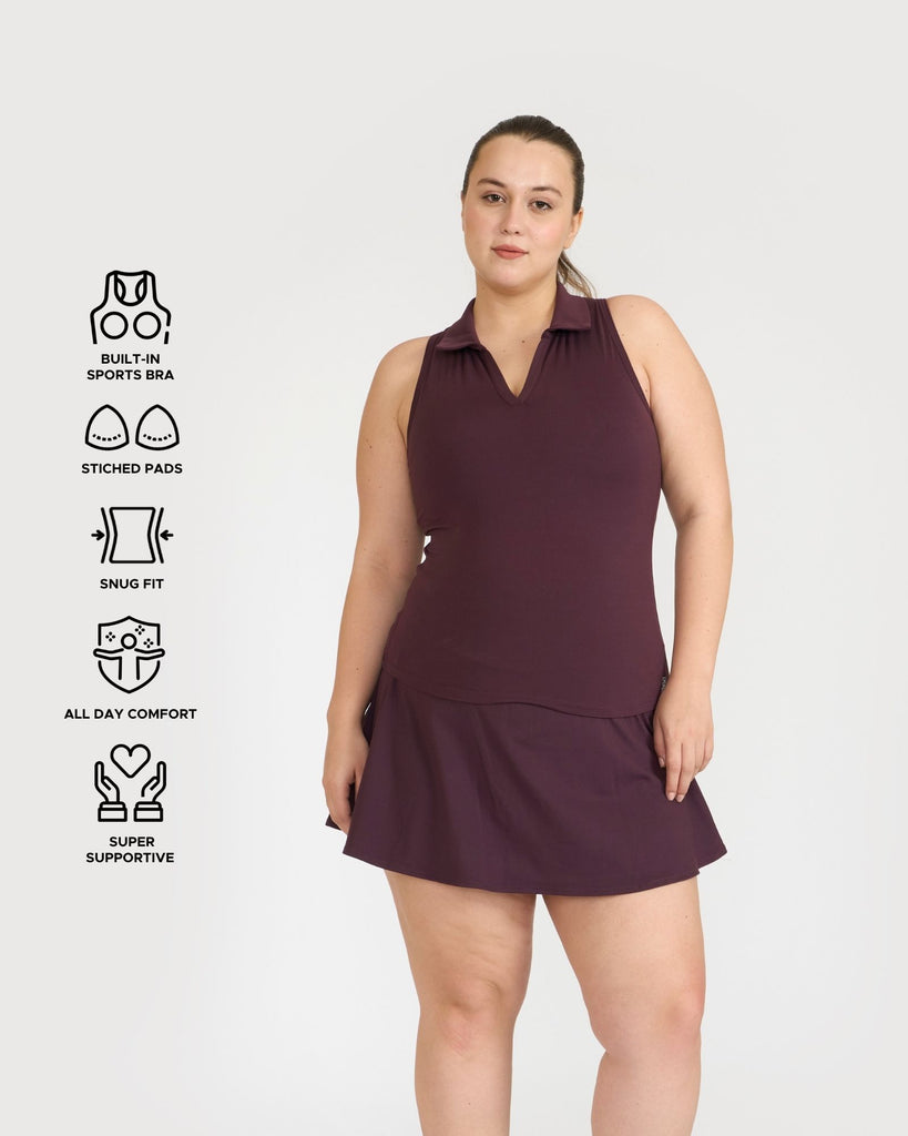 Hunnit Zen Polo Neck Top with Built-in sports bra & Zen Cheerful Skorts Co-Ord Set 