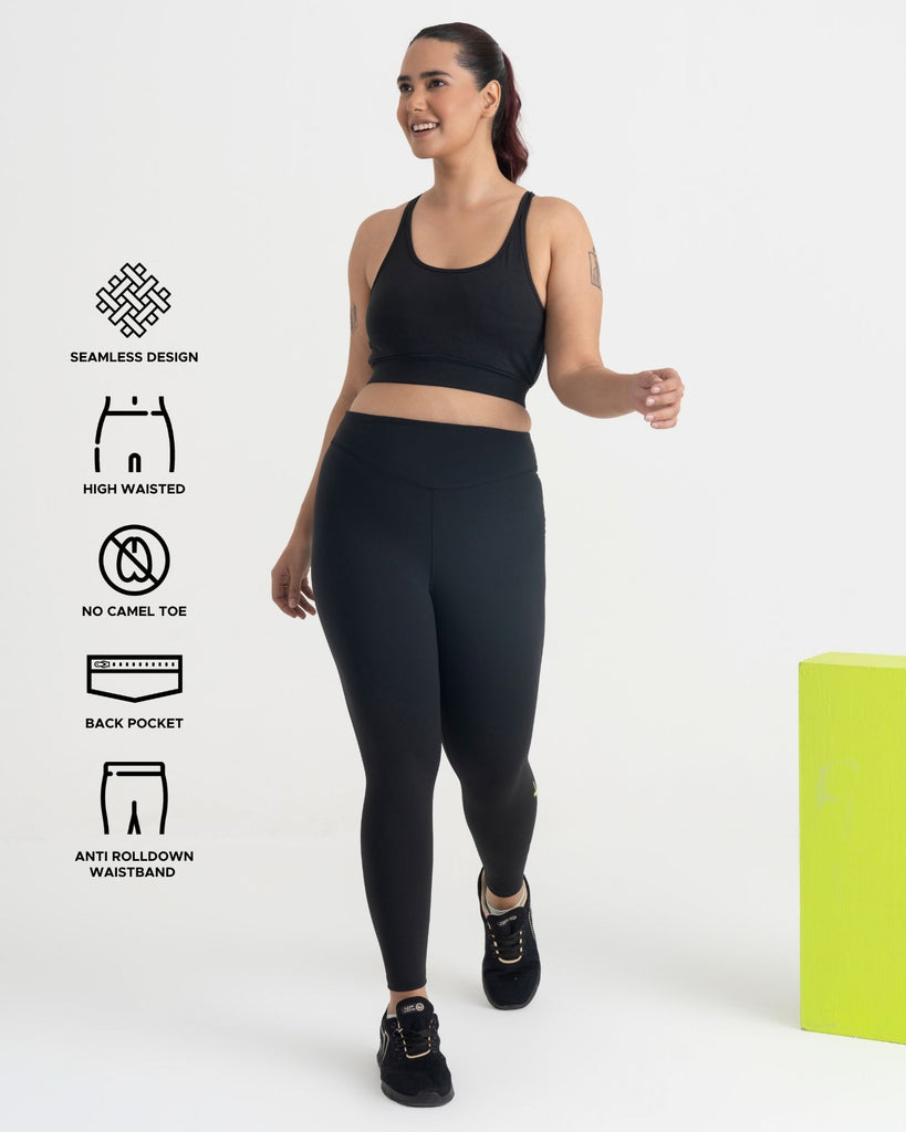 Hunnit Zen Seamless Leggings and Round neck sports Bra Co-ord Set 