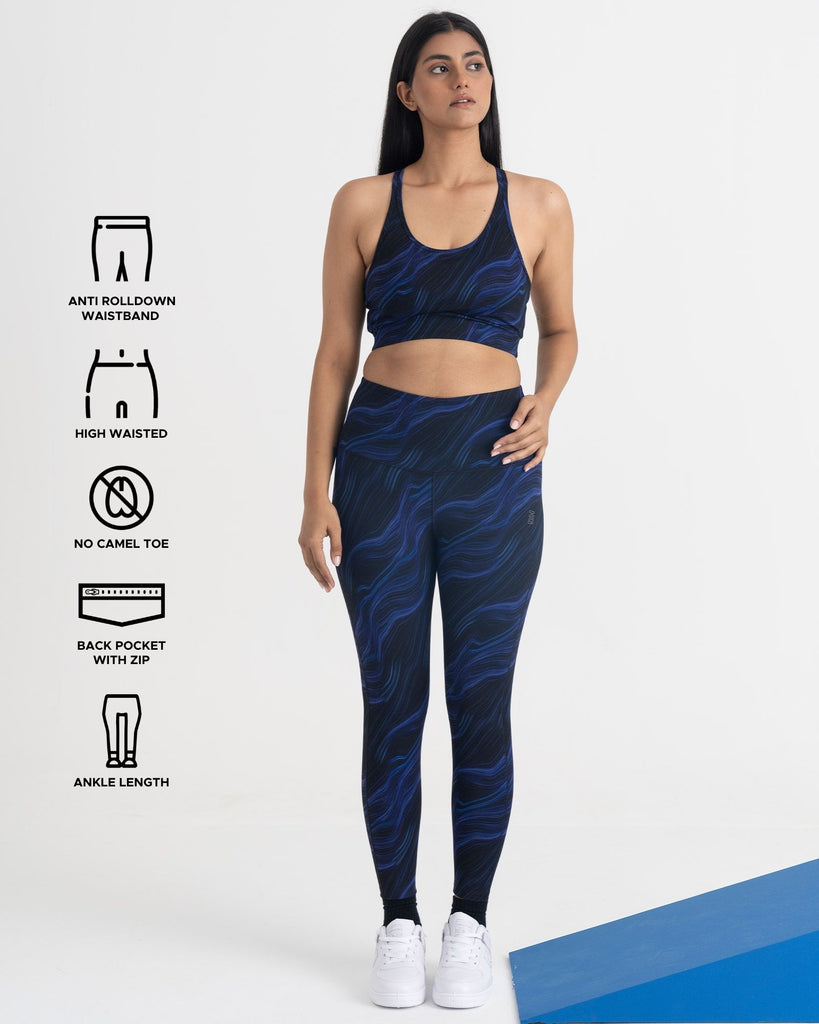 Hunnit Cosmic Waves 7/8 Leggings and Sports Bra Co-ord Set co ord set for women