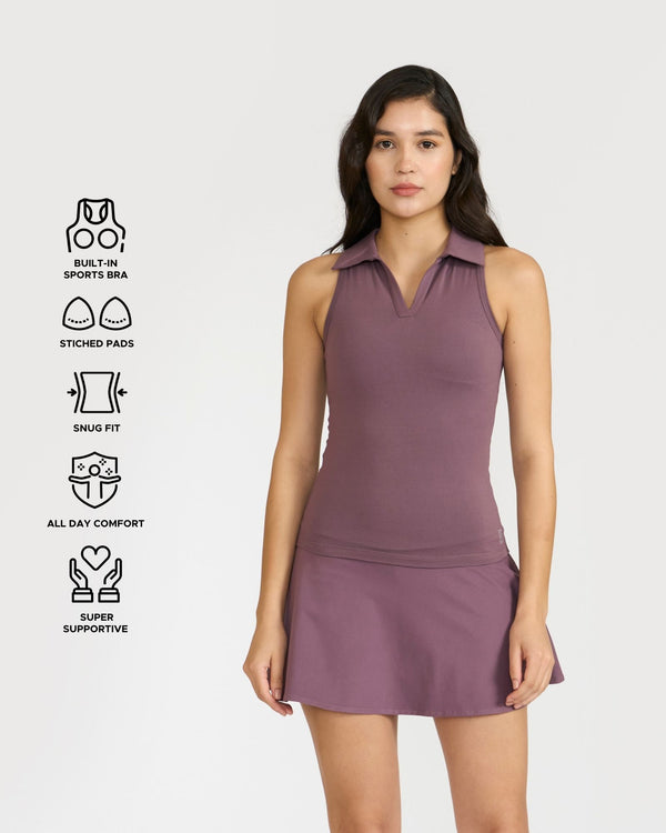 Zen Polo Neck Top with In-built sports bra & Cheerful Skorts Co-Ord Set