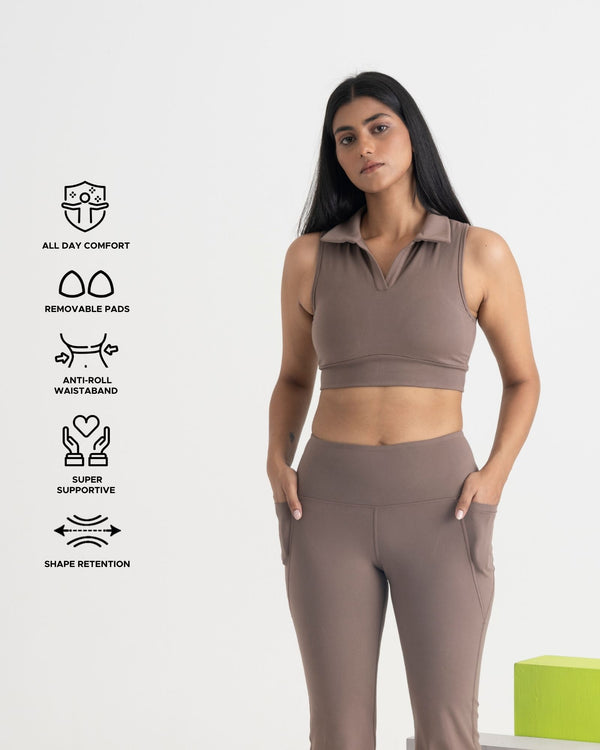 Zen Flare Pants and Polo-Neck 2-in-1 Crop Top Co-ord Set