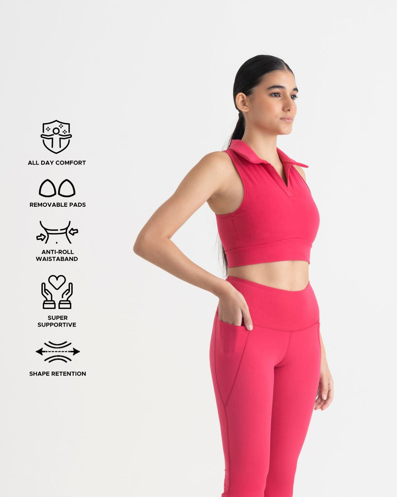 Hunnit Zen Flare Pants and Polo-Neck 2-in-1 Crop Top Co-ord Set 