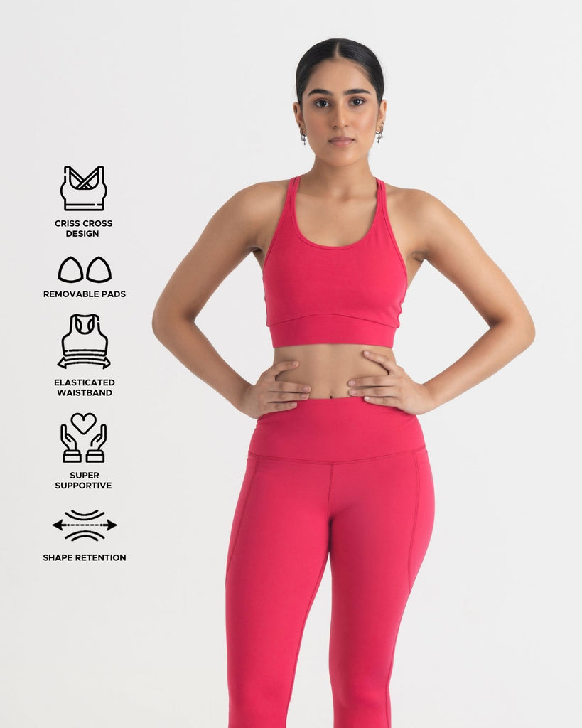 Hunnit Zen Capris and Round Neck Sports Bra Co-ord Set 