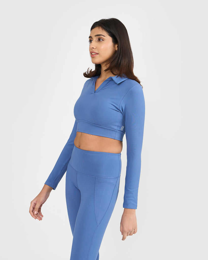 Hunnit Zen full sleeves polo neck 2-in-1 crop top 