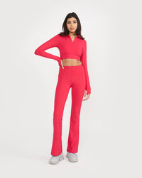 Zen Full Sleeve Polo Neck 2-in-1 Crop Top with Flare Pants Co-ord Set
