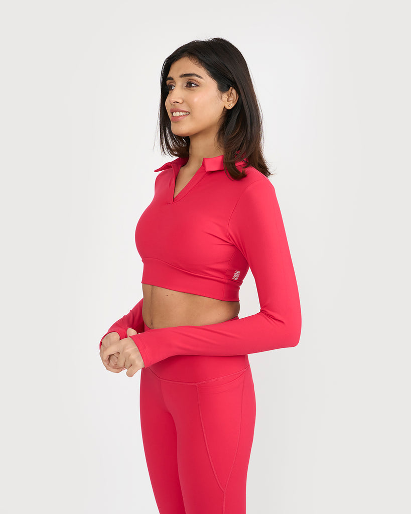 Hunnit Zen full sleeves polo neck 2-in-1 crop top 