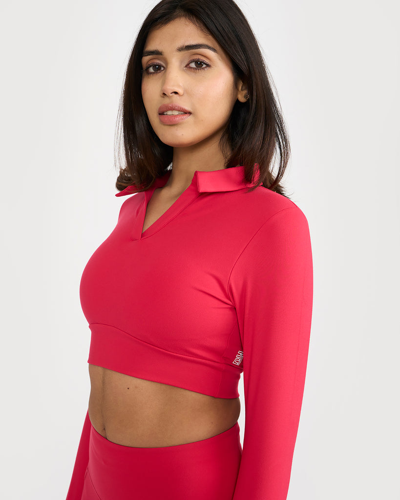 Hunnit Zen full sleeves polo neck 2-in-1 crop top Zen full sleeves polo neck 2-in-1 crop top