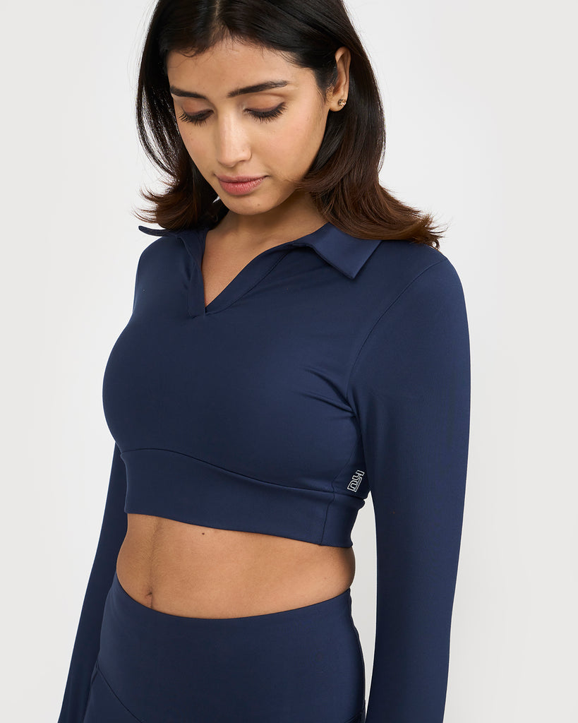 Hunnit Zen full sleeves polo neck 2-in-1 crop top 