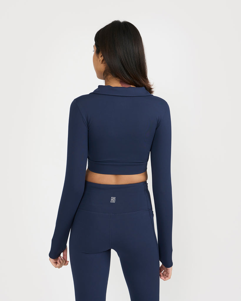 Hunnit Zen Full Sleeve Polo Neck 2-in-1 Crop Top with Flare Pants Co-ord Set 