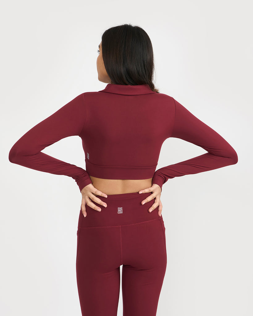 Hunnit Zen full sleeves polo neck 2-in-1 crop top 