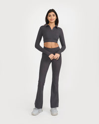 Zen Full Sleeve Polo Neck 2-in-1 Crop Top with Flare Pants Co-ord Set