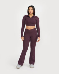 Zen Full Sleeve Polo Neck 2-in-1 Crop Top with Flare Pants Co-ord Set