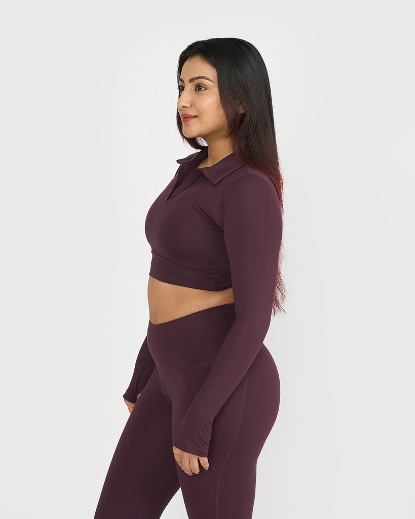 Hunnit Zen full sleeves polo neck 2-in-1 crop top 