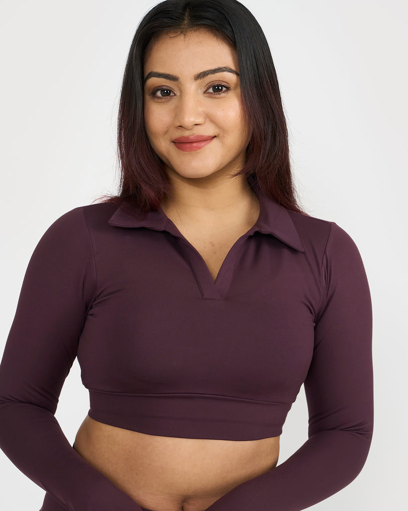 Hunnit Zen full sleeves polo neck 2-in-1 crop top 