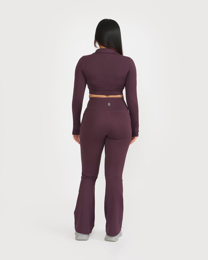 Hunnit Zen Full Sleeve Polo Neck 2-in-1 Crop Top with Flare Pants Co-ord Set Zen Full Sleeve Polo Neck 2-in-1 Crop Top with Flare Pants Co-ord Set