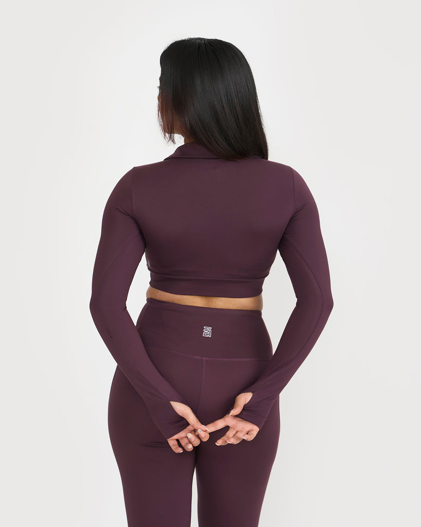 Hunnit Zen Full Sleeve Polo Neck 2-in-1 Crop Top with Flare Pants Co-ord Set 