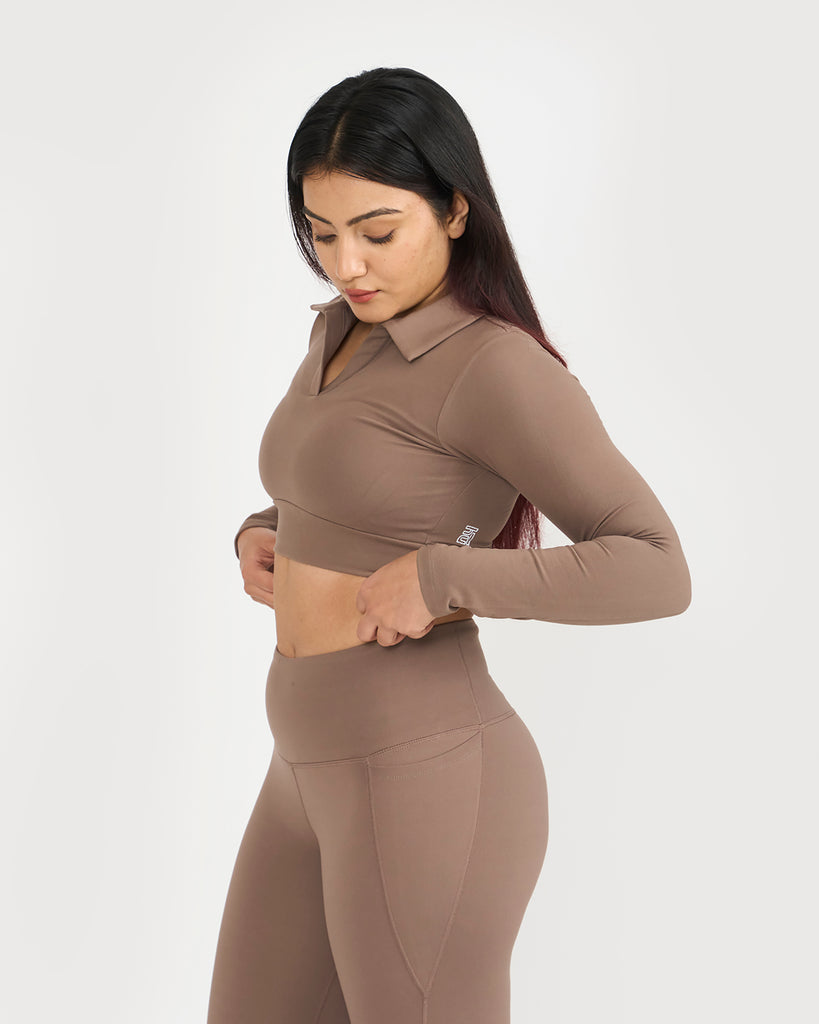 Hunnit Zen full sleeves polo neck 2-in-1 crop top 