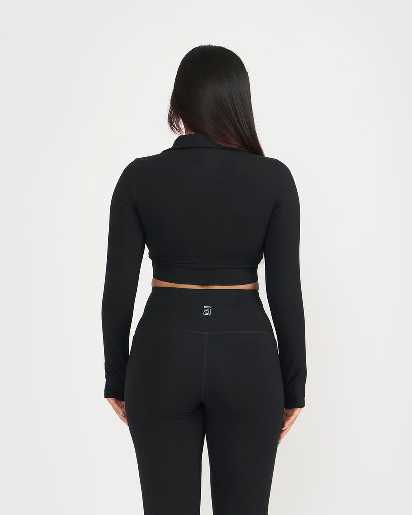 Hunnit Zen Full Sleeve Polo Neck 2-in-1 Crop Top with Flare Pants Co-ord Set Zen Full Sleeve Polo Neck 2-in-1 Crop Top with Flare Pants Co-ord Set