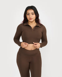 Zen Full Sleeve Polo Neck 2-in-1 Crop Top with Flare Pants Co-ord Set