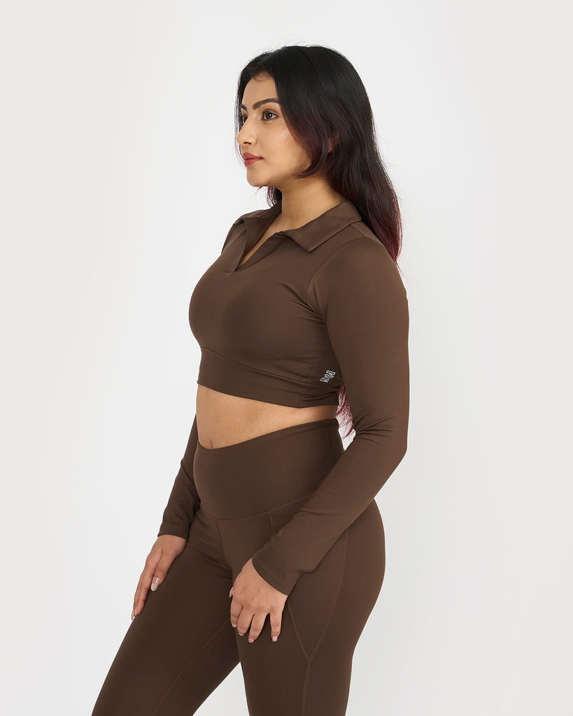 Hunnit Zen full sleeves polo neck 2-in-1 crop top Zen full sleeves polo neck 2-in-1 crop top