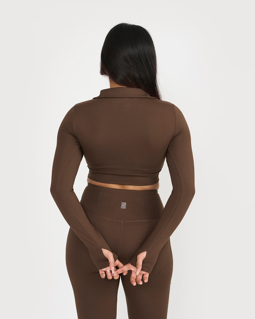 Hunnit Zen Full Sleeve Polo Neck 2-in-1 Crop Top with Flare Pants Co-ord Set Zen Full Sleeve Polo Neck 2-in-1 Crop Top with Flare Pants Co-ord Set