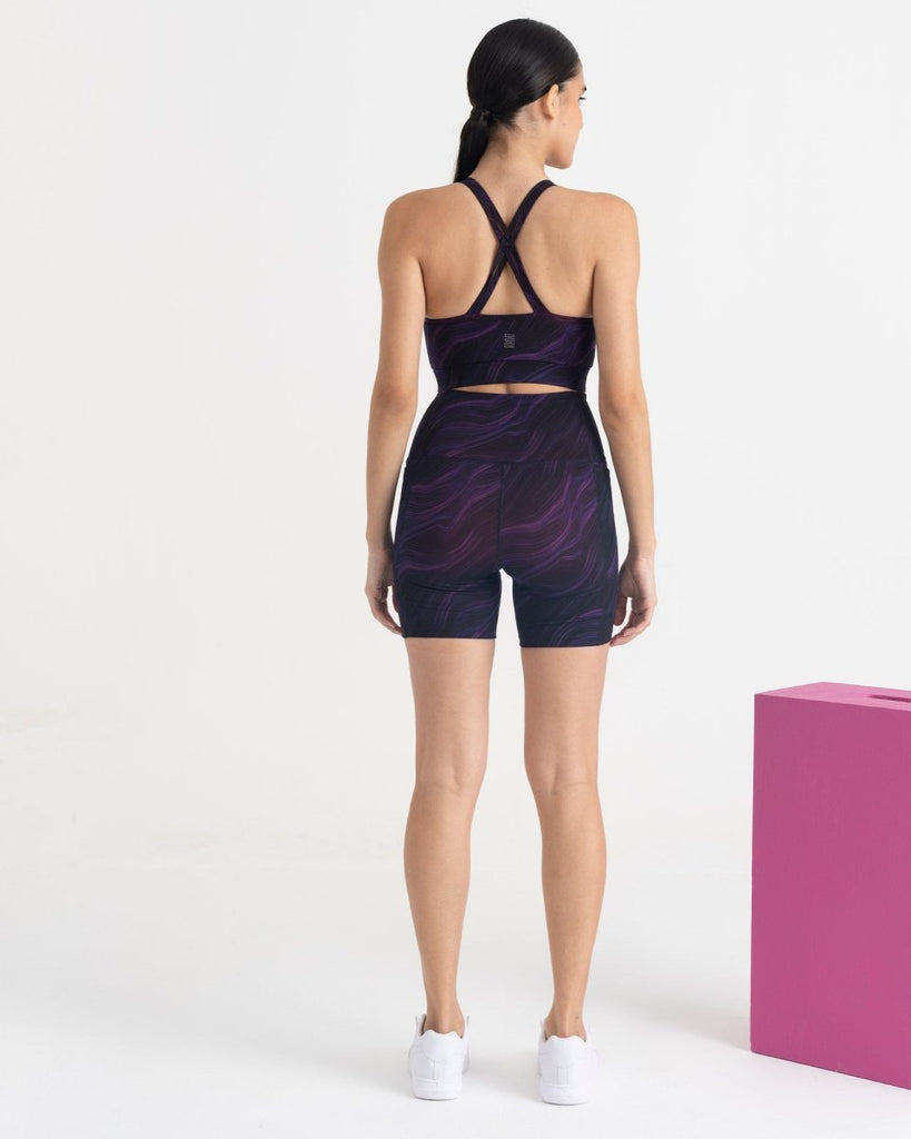 Hunnit Cosmic Waves Cycling Shorts and Sports Bra Co-ord Set Cosmic Waves Cycling Shorts and Sports Bra Co-ord Set