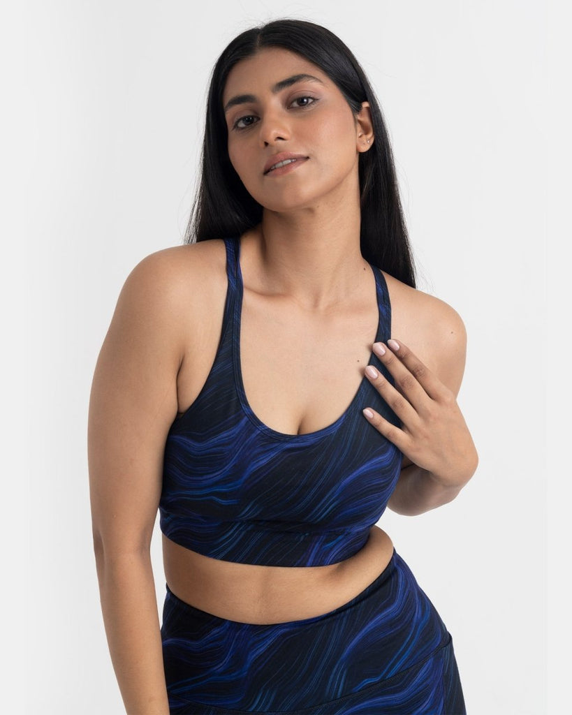 Hunnit Cosmic Waves Cycling Shorts and Sports Bra Co-ord Set Cosmic Waves Cycling Shorts and Sports Bra Co-ord Set