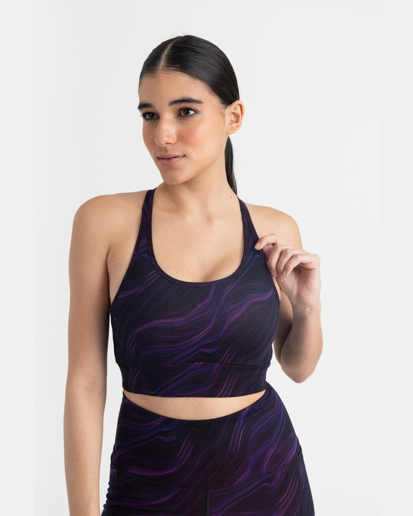 Hunnit Cosmic Waves Cycling Shorts and Sports Bra Co-ord Set Cycling Shorts and Sports Bra Co-ord Set 