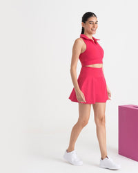 Zen Cheerful Skort and Polo-Neck 2-in-1 Crop Top Co-ord Set