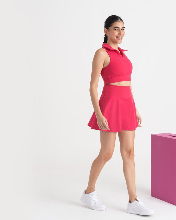 Zen Cheerful Skort and Polo-Neck 2-in-1 Crop Top Co-ord Set