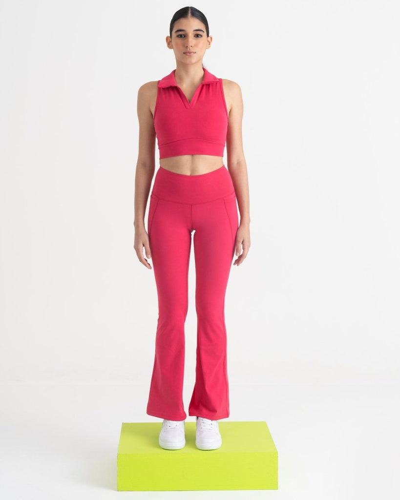 Hunnit Zen Flare Pants and Polo-Neck 2-in-1 Crop Top Co-ord Set Zen Flare Pants and Polo-Neck 2-in-1 Crop Top Co-ord Set - Hunnit